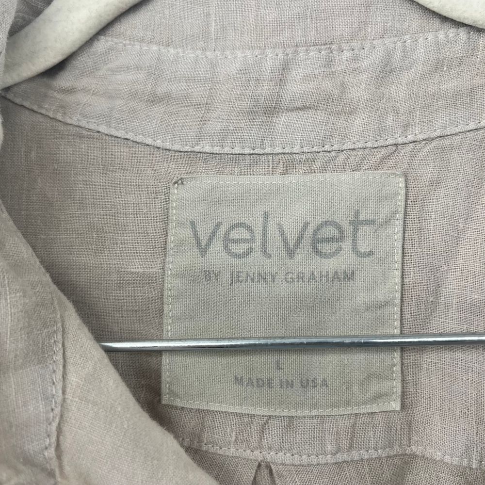 Velvet by Jenny Graham Women's 100% Linen Button Down Large USA Pocket Beige